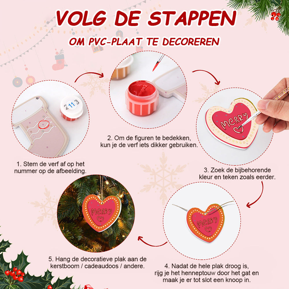8 Stuks Kerstversiering Schilderen op Nummers | Snoep en Hart Set