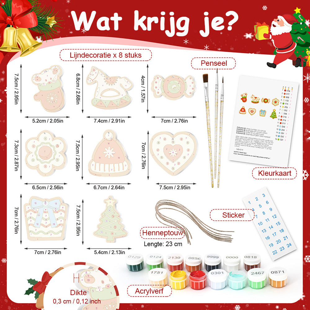 8 Stuks Kerstversiering Schilderen op Nummers | Snoep en Houten Hobbelpaard Set