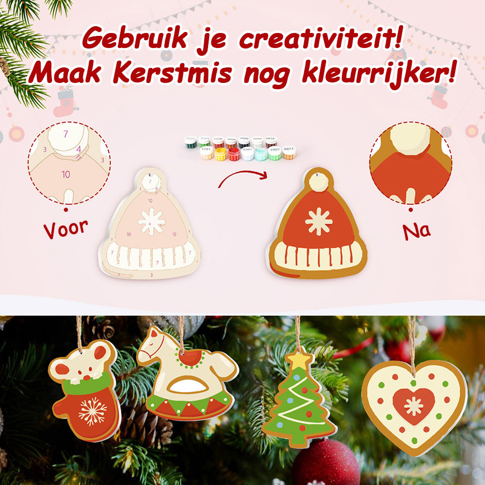 8 Stuks Kerstversiering Schilderen op Nummers | Snoep en Houten Hobbelpaard Set