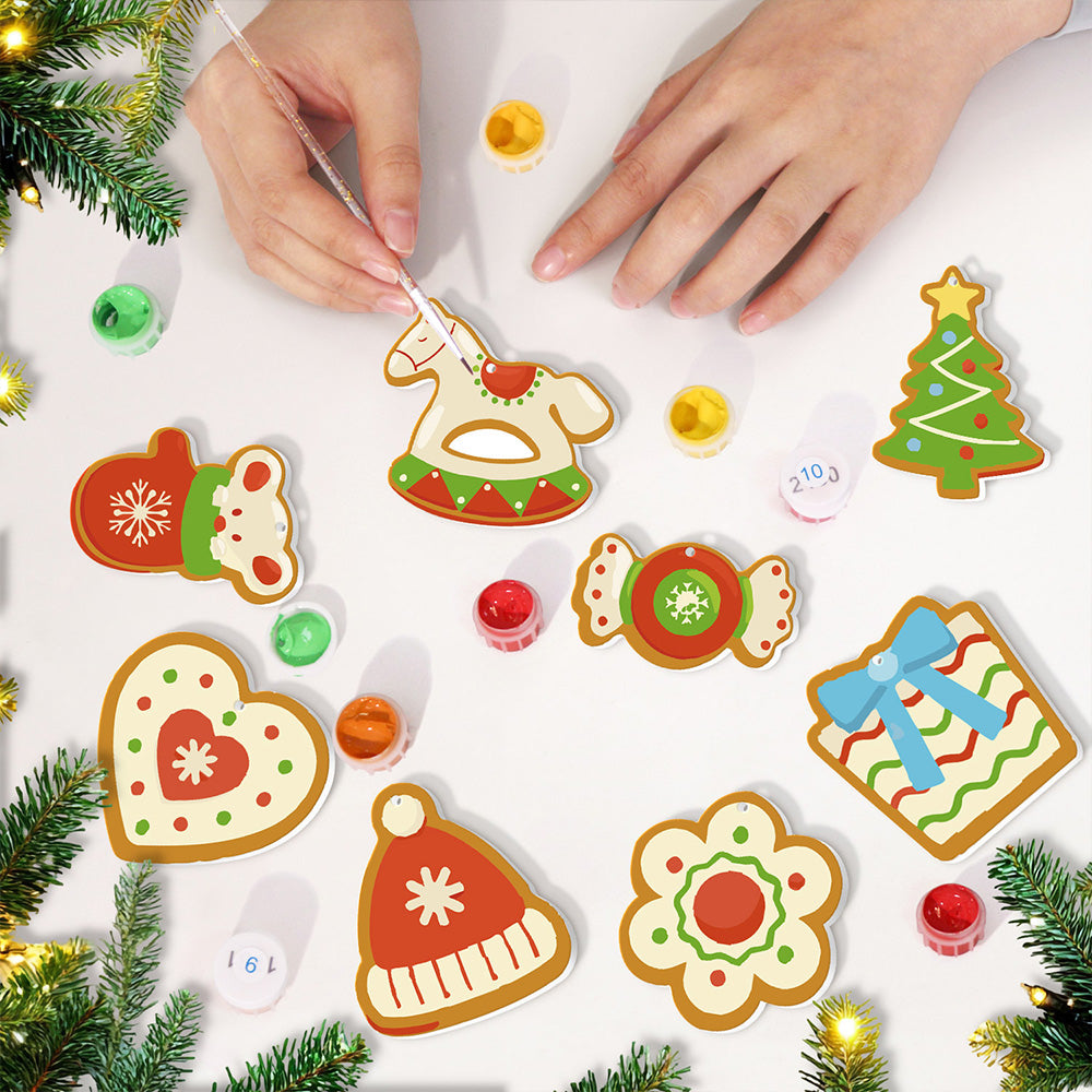 8 Stuks Kerstversiering Schilderen op Nummers | Snoep en Houten Hobbelpaard Set