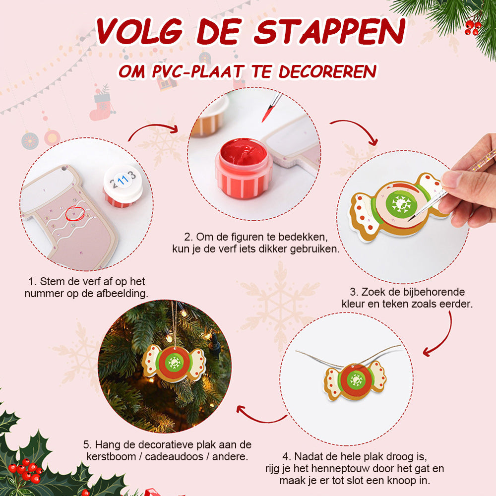 8 Stuks Kerstversiering Schilderen op Nummers | Snoep en Houten Hobbelpaard Set