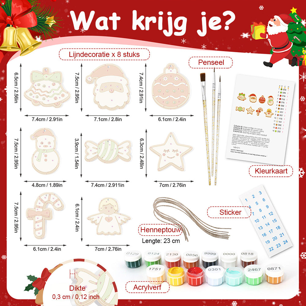 8 Stuks Kerstversiering Schilderen op Nummers | Snoep en Sneeuwpop Set