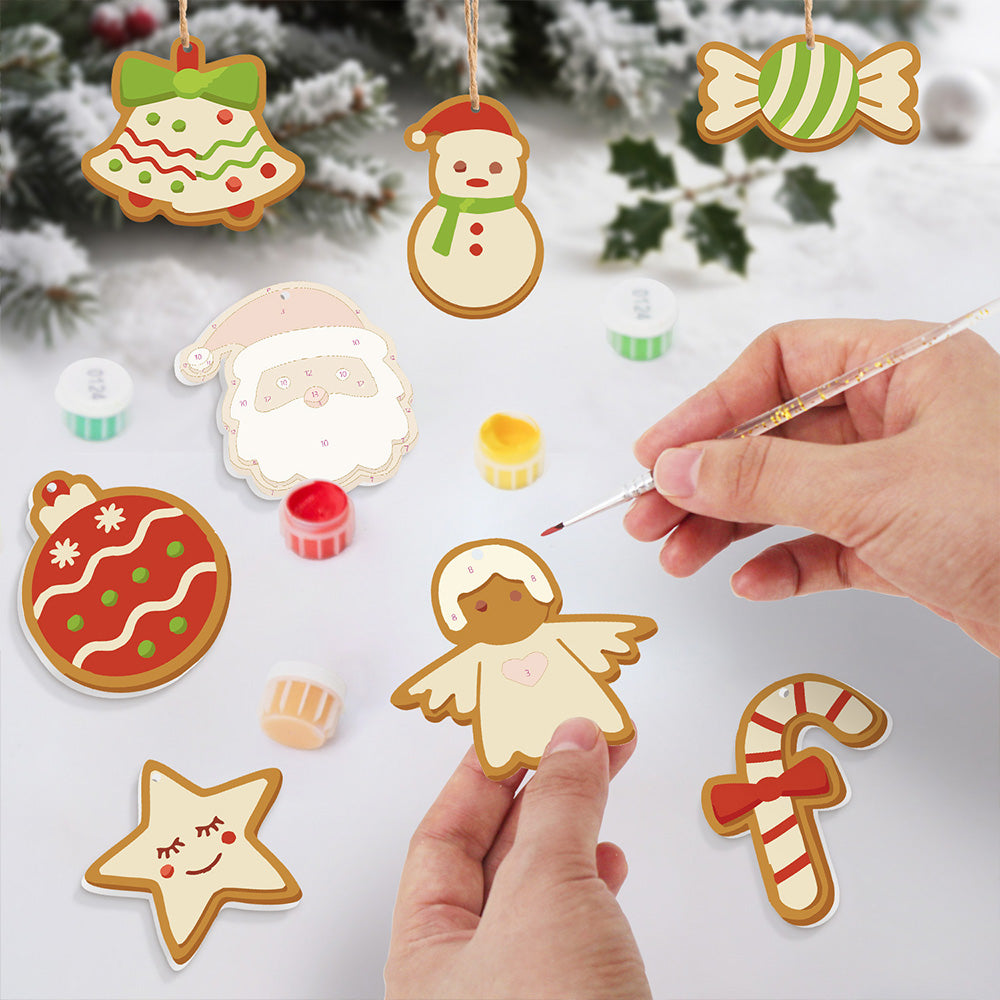 8 Stuks Kerstversiering Schilderen op Nummers | Snoep en Sneeuwpop Set