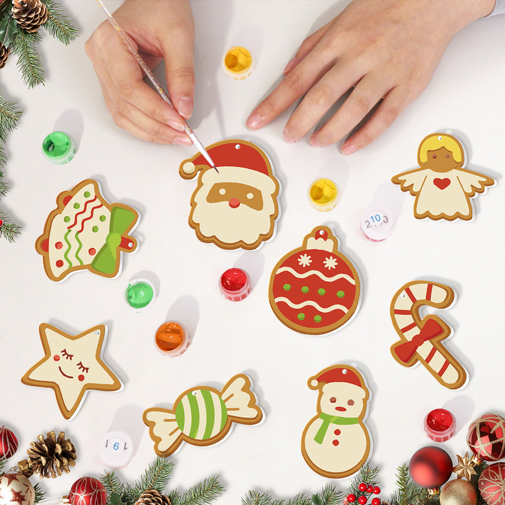 8 Stuks Kerstversiering Schilderen op Nummers | Snoep en Sneeuwpop Set