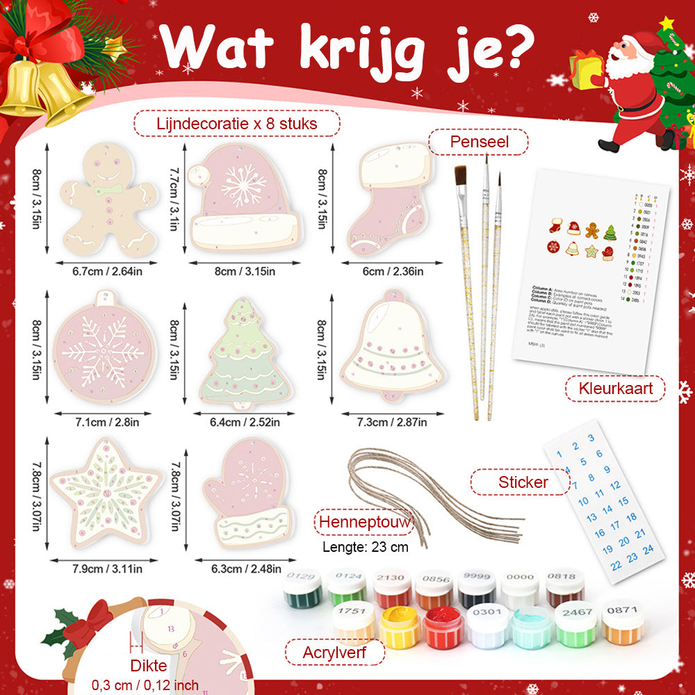 8 Stuks Kerstversiering Schilderen op Nummers | Winteruitrusting Set