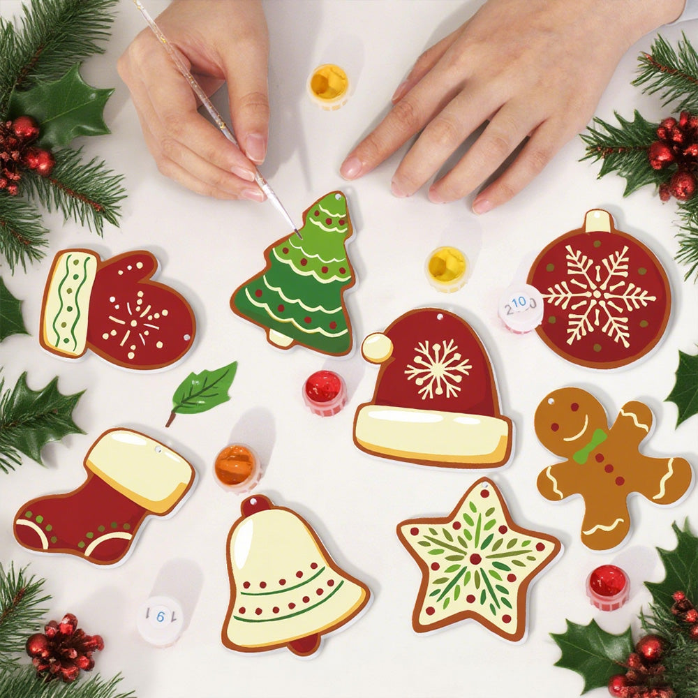 8 Stuks Kerstversiering Schilderen op Nummers | Winteruitrusting Set