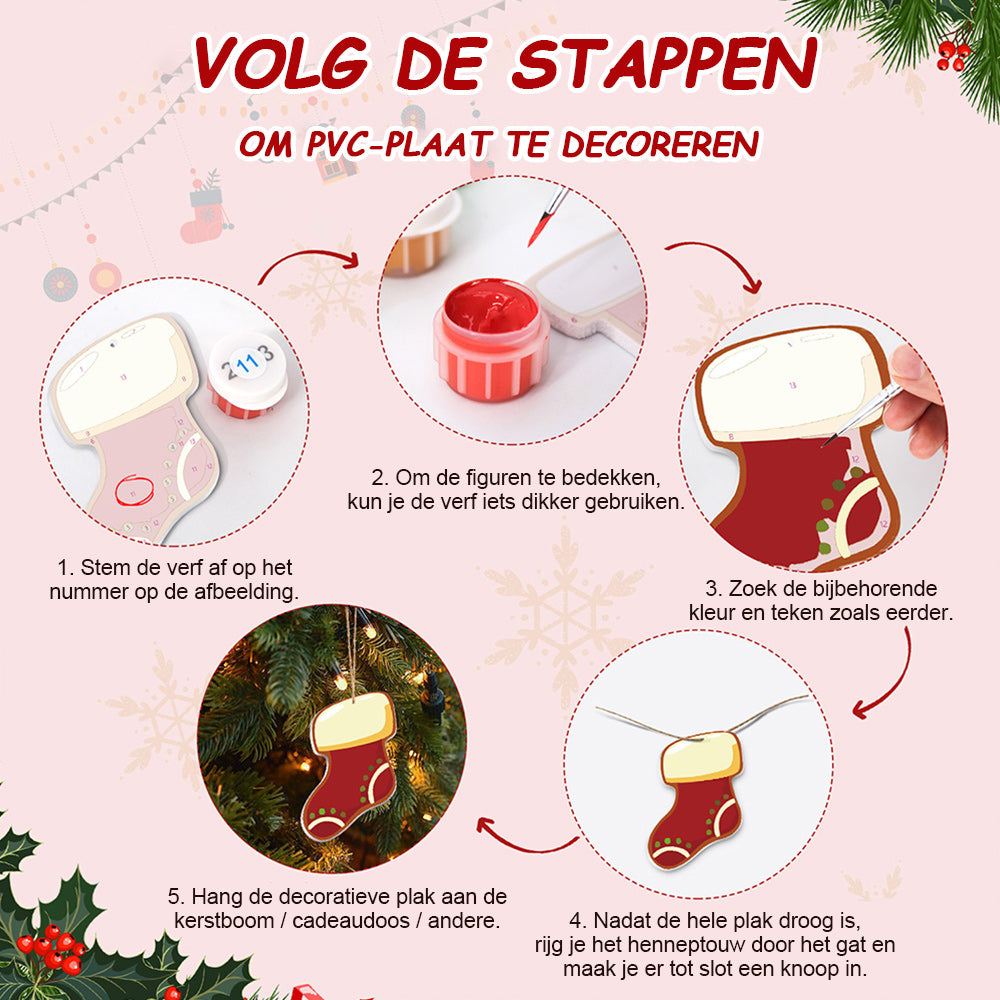 8 Stuks Kerstversiering Schilderen op Nummers | Winteruitrusting Set