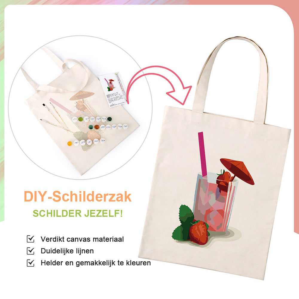 Aardbeismaak Cocktail Canvas Tote Bag Schilderen op Nummers