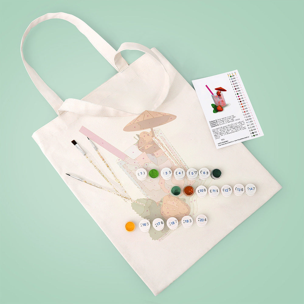 Aardbeismaak Cocktail Canvas Tote Bag Schilderen op Nummers