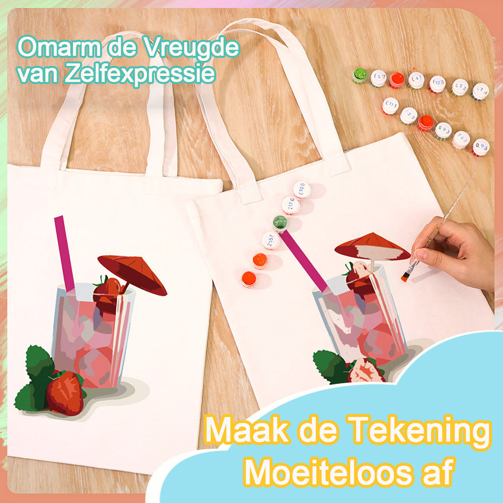 Aardbeismaak Cocktail Canvas Tote Bag Schilderen op Nummers