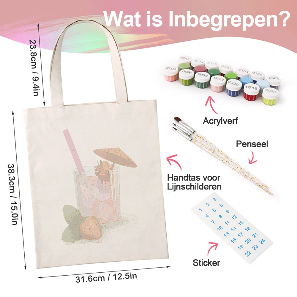 Aardbeismaak Cocktail Canvas Tote Bag Schilderen op Nummers