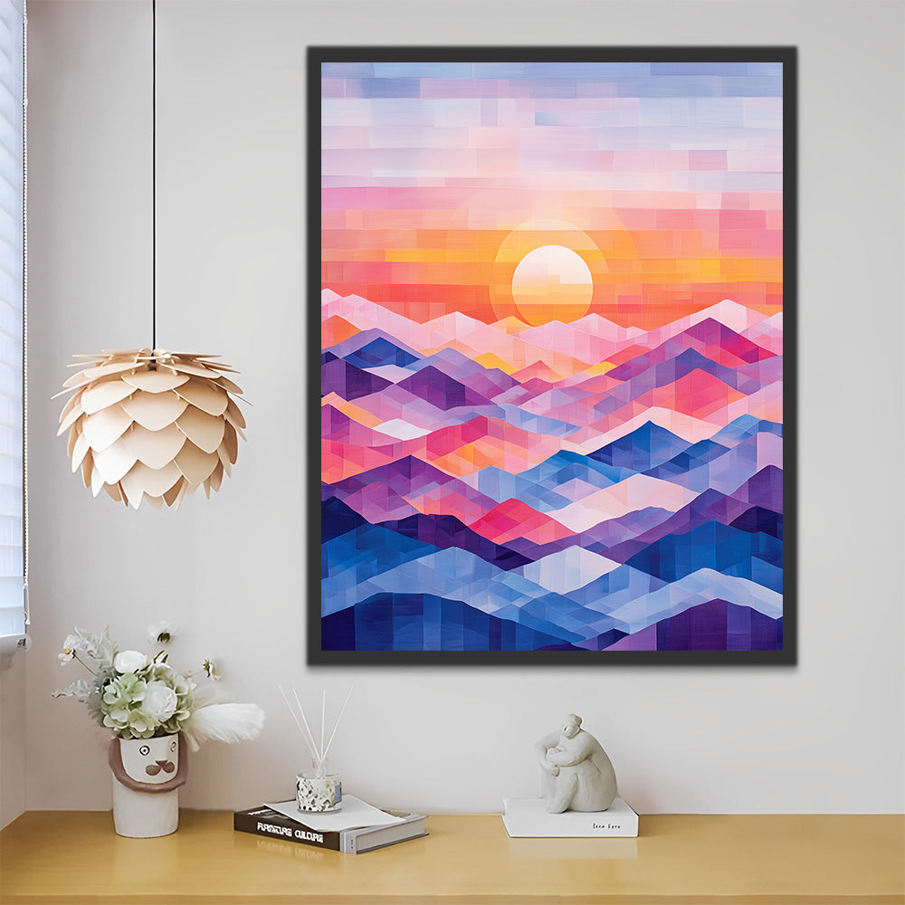 Abstracte Kleurrijke Bergen en Zonsopgang Schilderen op Nummers