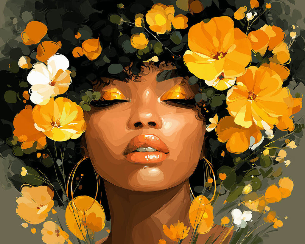 Afrikaanse Vrouw en Gouden Bloemen Schilderen op Nummers