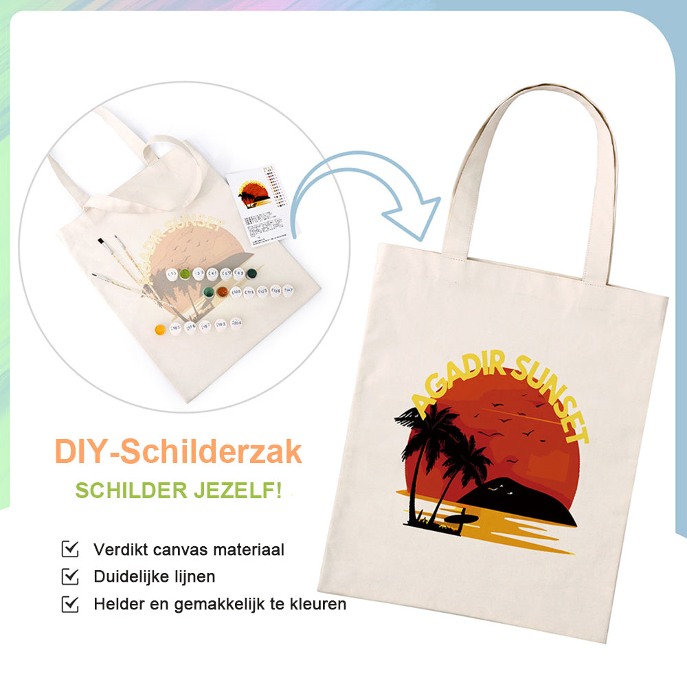 Agadir Zonsondergang Canvas Tote Bag Schilderen op Nummers