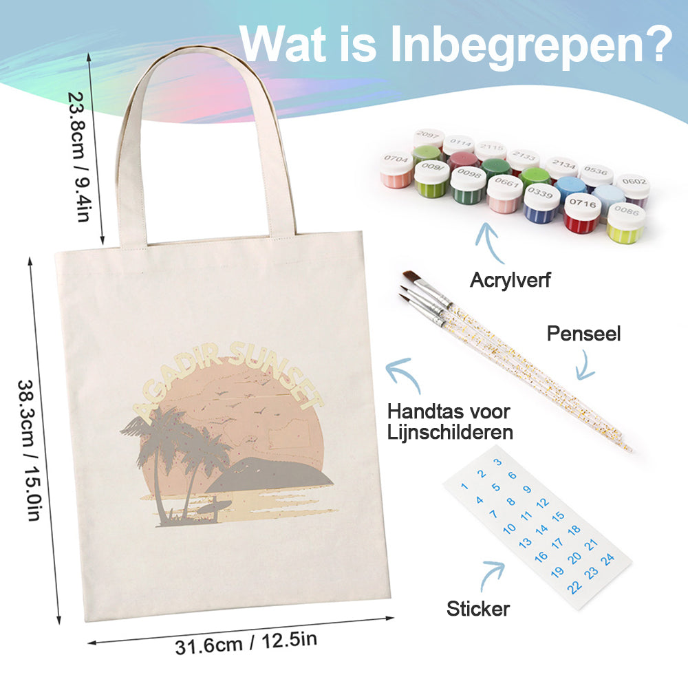 Agadir Zonsondergang Canvas Tote Bag Schilderen op Nummers