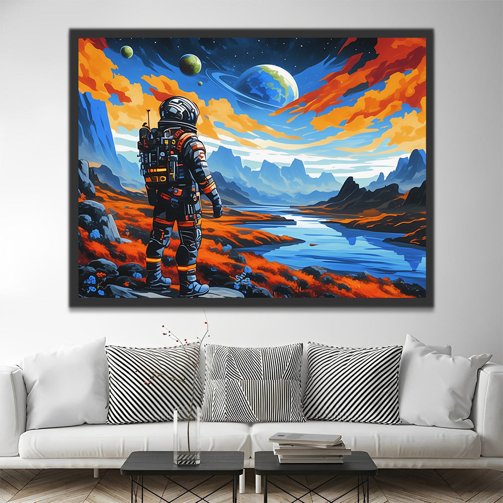 Astronaut, Bergen en Planeet Schilderen op Nummers