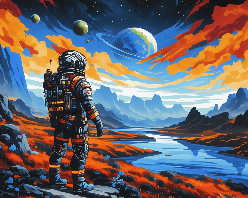 Astronaut, Bergen en Planeet Schilderen op Nummers