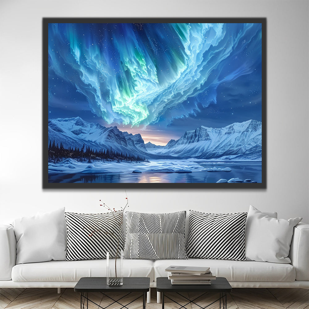 Berglandschap onder de Aurora Schilderen op Nummers
