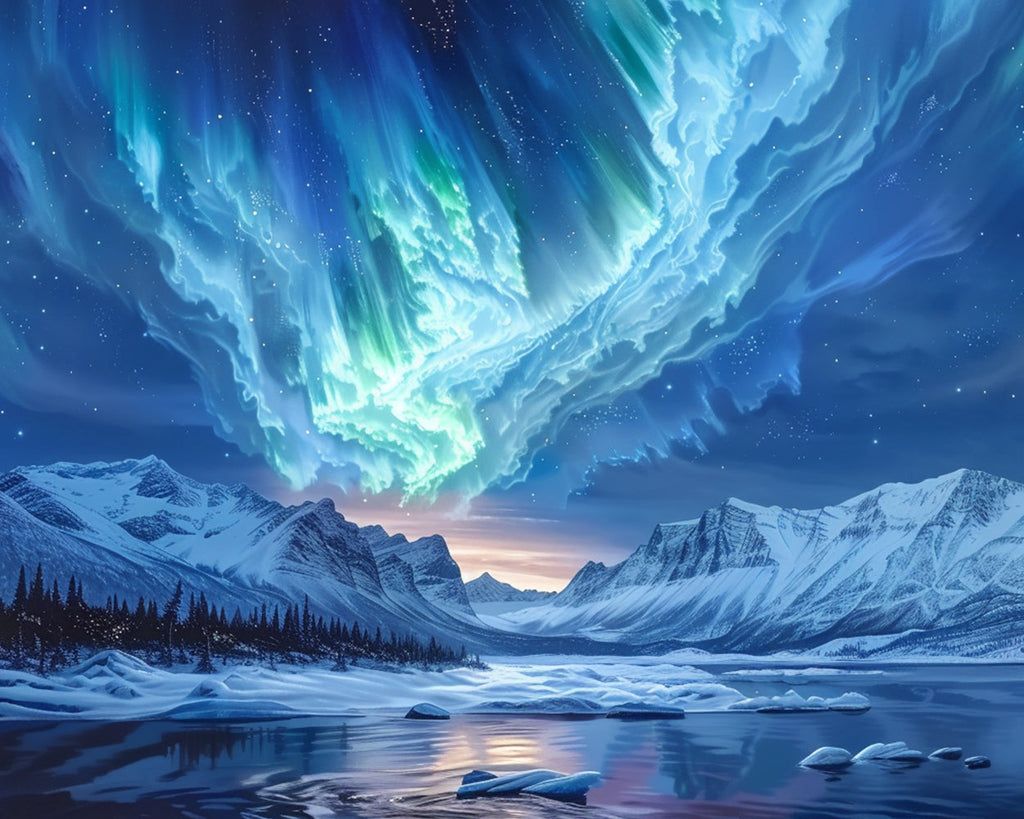 Berglandschap onder de Aurora Schilderen op Nummers