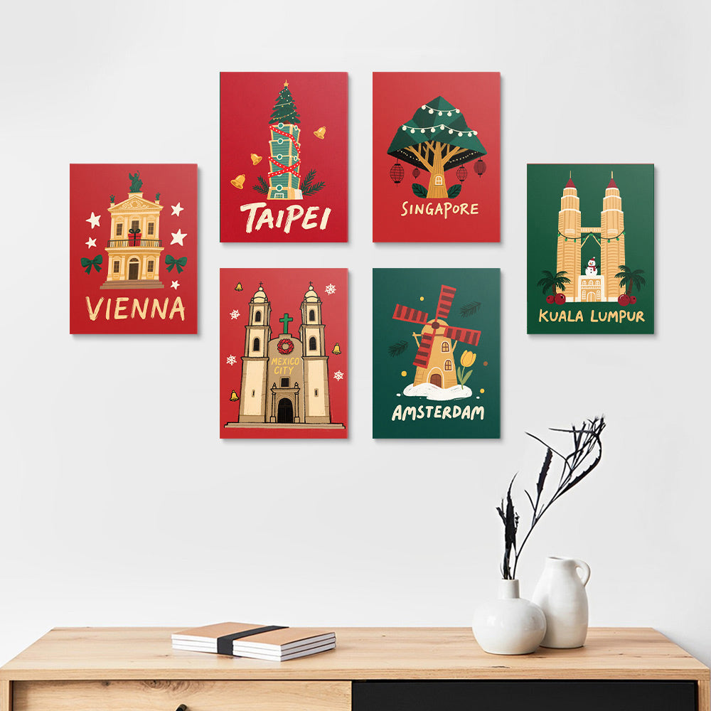 Bezienswaardigheden over de Hele Wereld Vieren Kerstmis 6 Stuks Mini Schilderen op Nummers