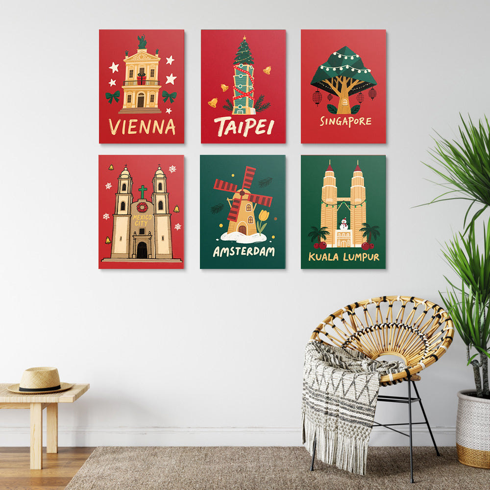 Bezienswaardigheden over de Hele Wereld Vieren Kerstmis 6 Stuks Mini Schilderen op Nummers