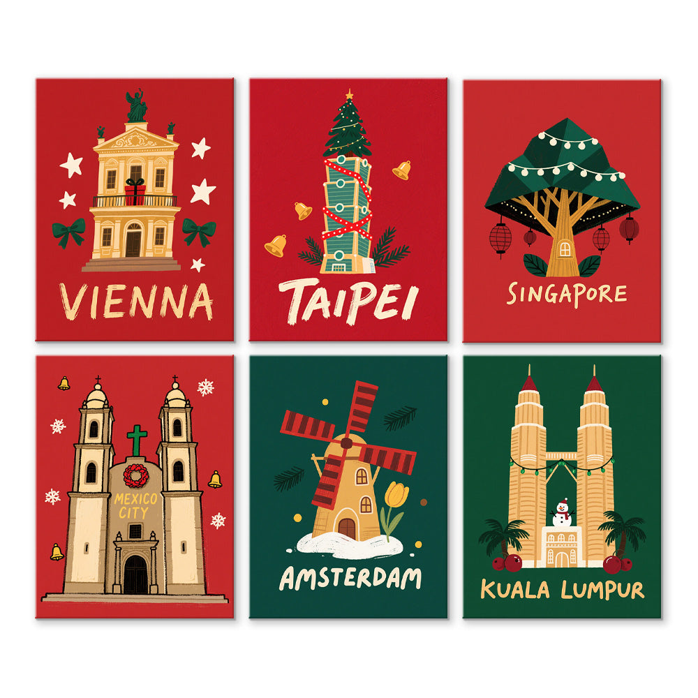 Bezienswaardigheden over de Hele Wereld Vieren Kerstmis 6 Stuks Mini Schilderen op Nummers