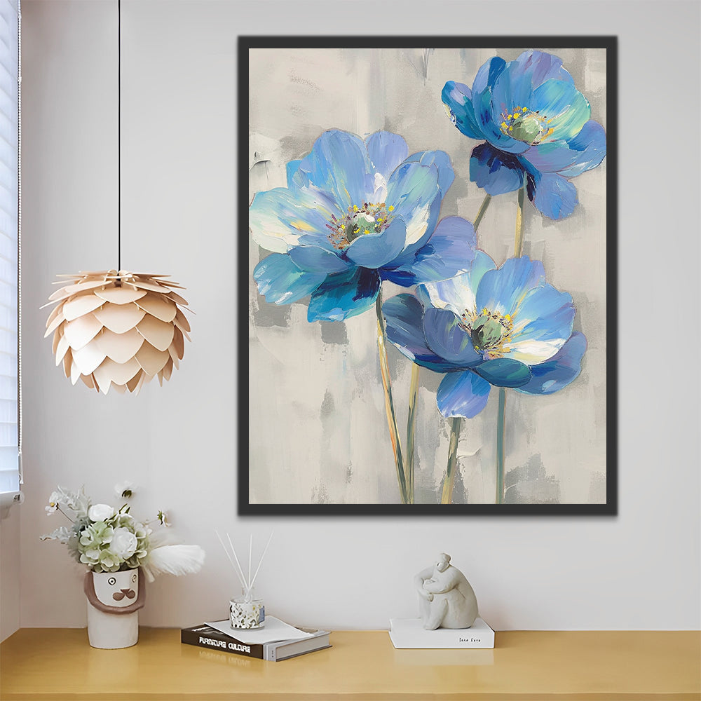 Blauwe bloemen in inktstijl Schilderen op Nummers