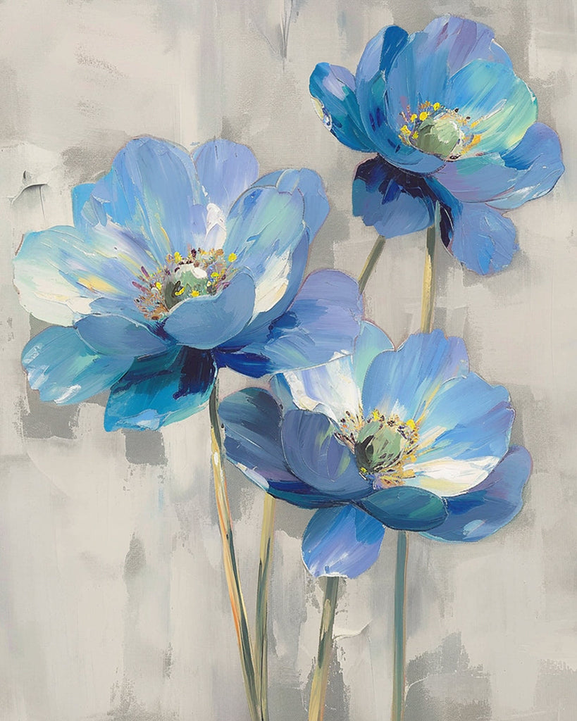 Blauwe bloemen in inktstijl Schilderen op Nummers