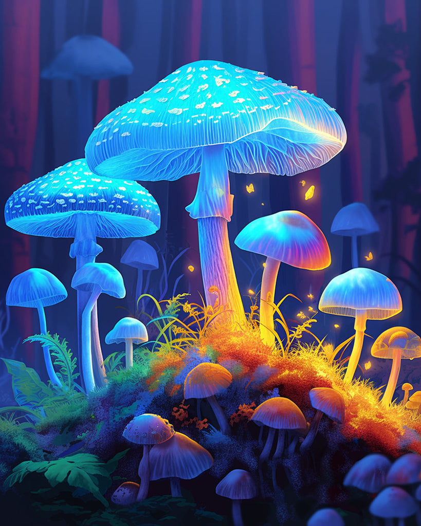 Blauwe Gloeiende Paddenstoelen Schilderen op Nummers