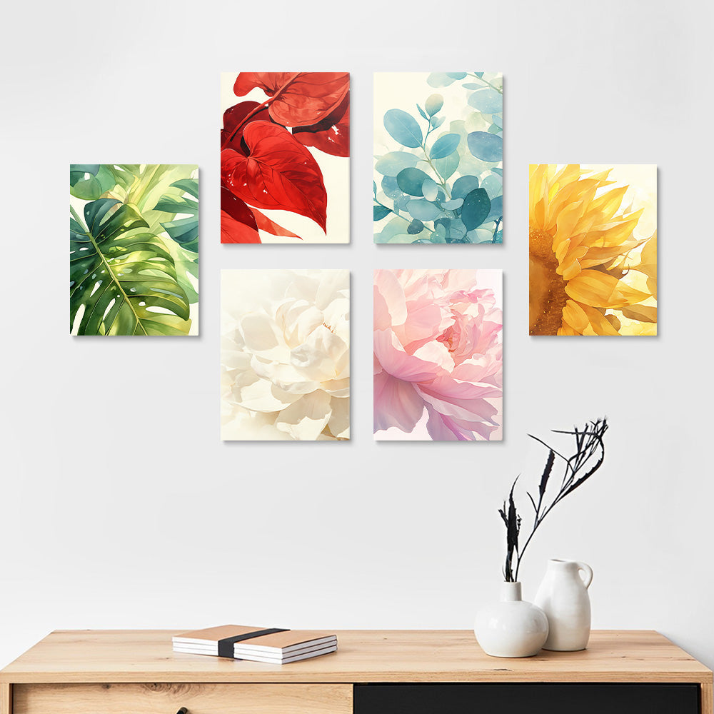 Bloeiende Bloemen en Kleurrijke Bladeren 6 Stuks Mini Schilderen op Nummers