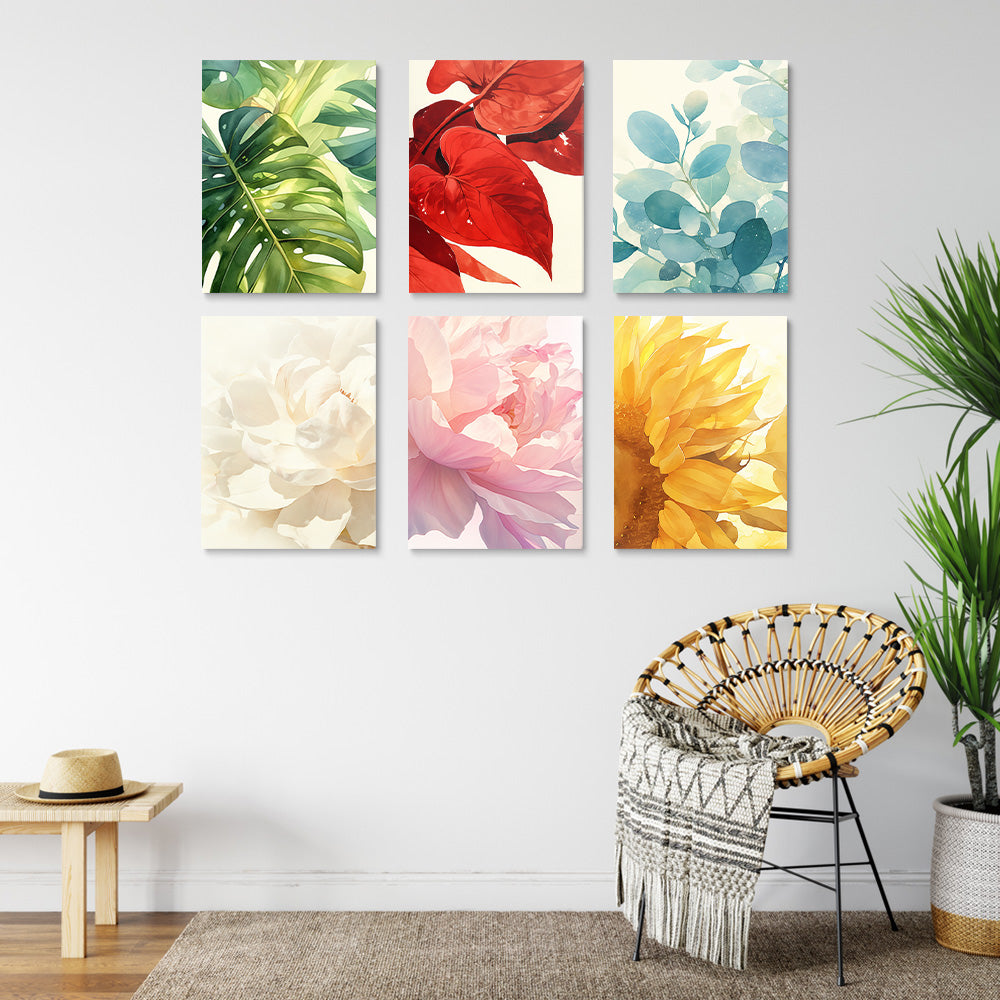 Bloeiende Bloemen en Kleurrijke Bladeren 6 Stuks Mini Schilderen op Nummers