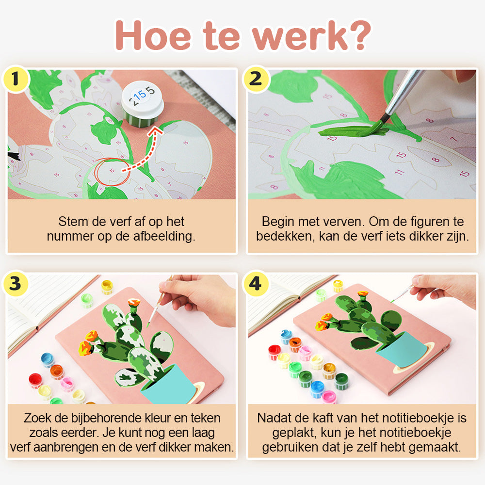 Bloeiende Cactuspot Notitieboek Schilderen op Nummers