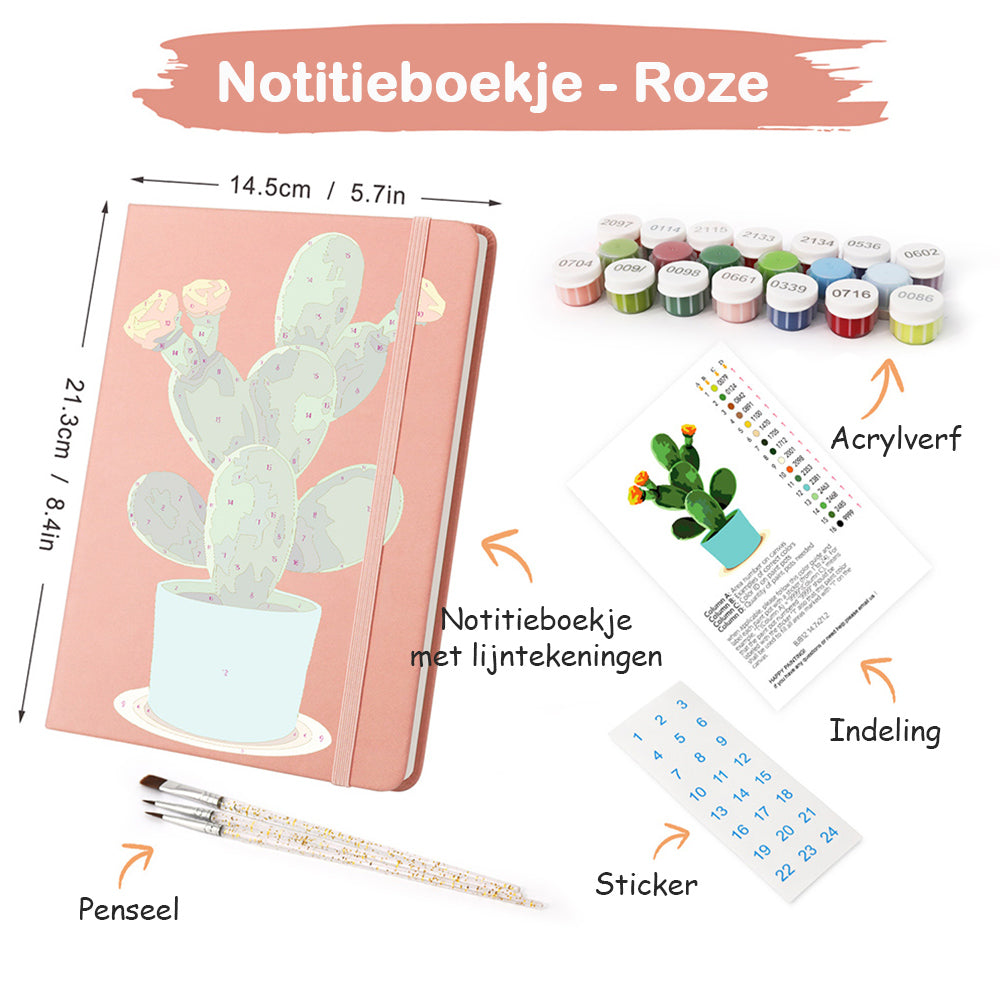 Bloeiende Cactuspot Notitieboek Schilderen op Nummers