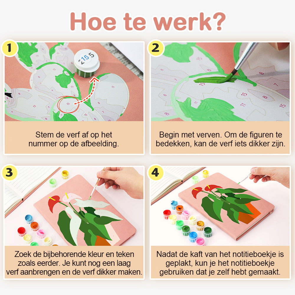 Bloeiende Groene Kamerplanten Notitieboek Schilderen op Nummers