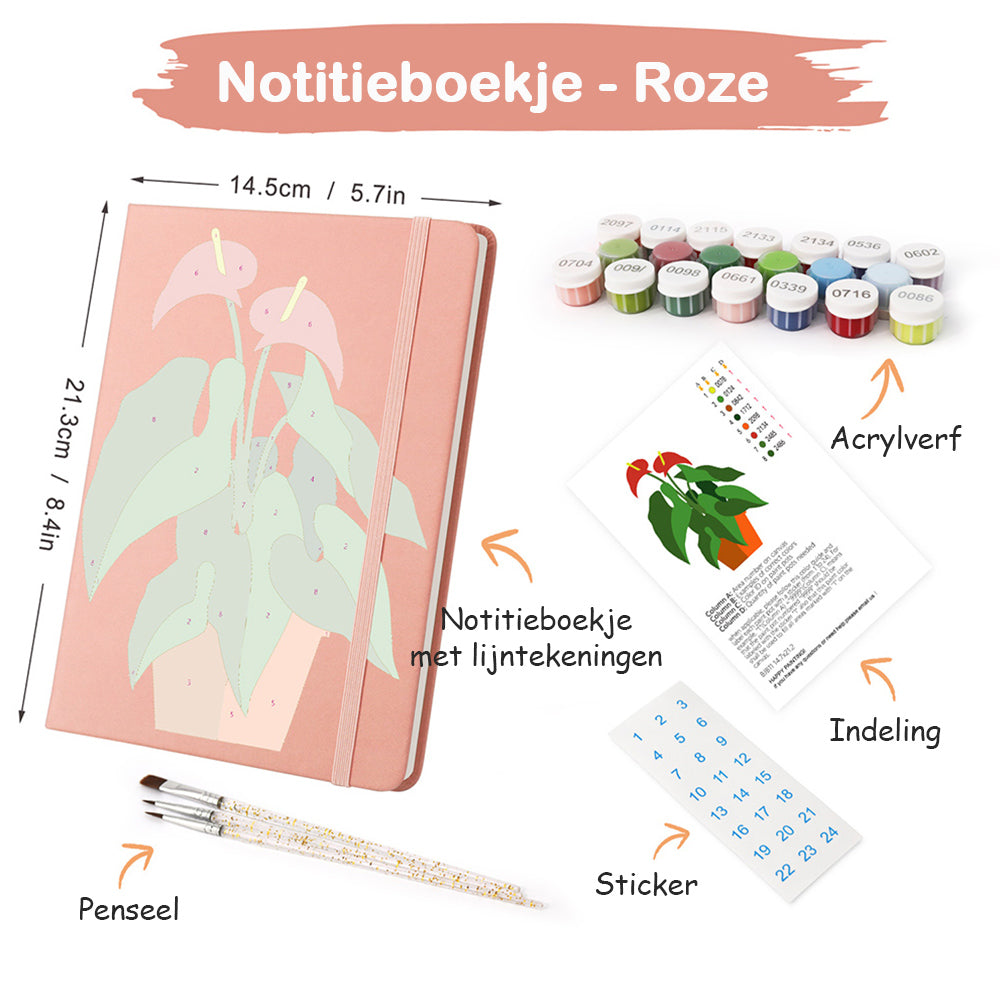Bloeiende Groene Kamerplanten Notitieboek Schilderen op Nummers