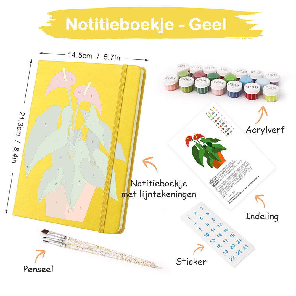 Bloeiende Groene Kamerplanten Notitieboek Schilderen op Nummers