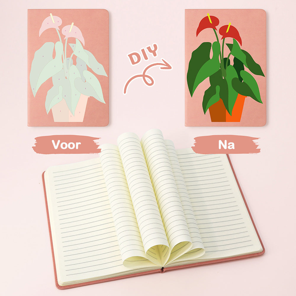 Bloeiende Groene Kamerplanten Notitieboek Schilderen op Nummers