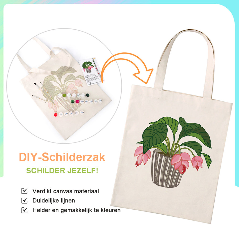 Bloemen en Bladeren in Glazen Vaas Canvas Tote Bag Schilderen op Nummers