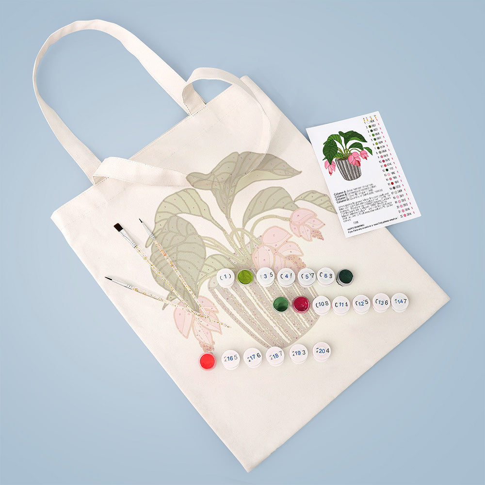Bloemen en Bladeren in Glazen Vaas Canvas Tote Bag Schilderen op Nummers