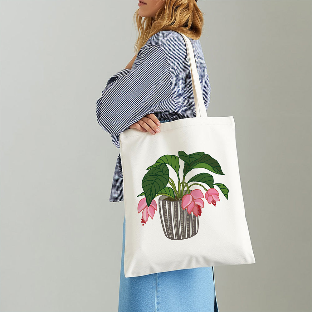Bloemen en Bladeren in Glazen Vaas Canvas Tote Bag Schilderen op Nummers