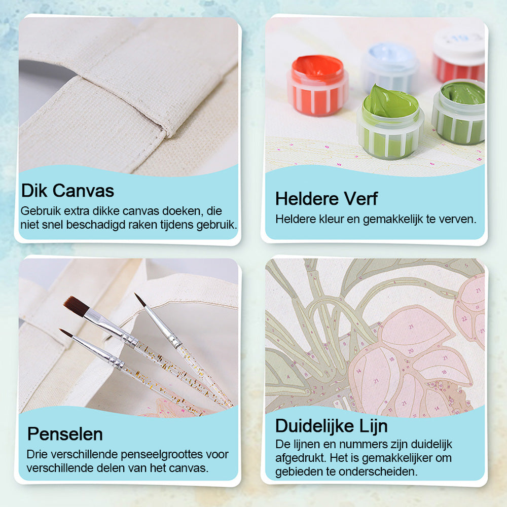 Bloemen en Bladeren in Glazen Vaas Canvas Tote Bag Schilderen op Nummers