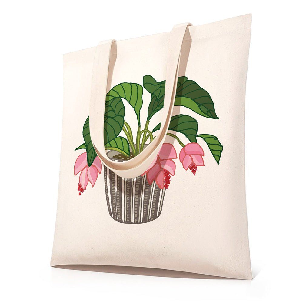 Bloemen en Bladeren in Glazen Vaas Canvas Tote Bag Schilderen op Nummers
