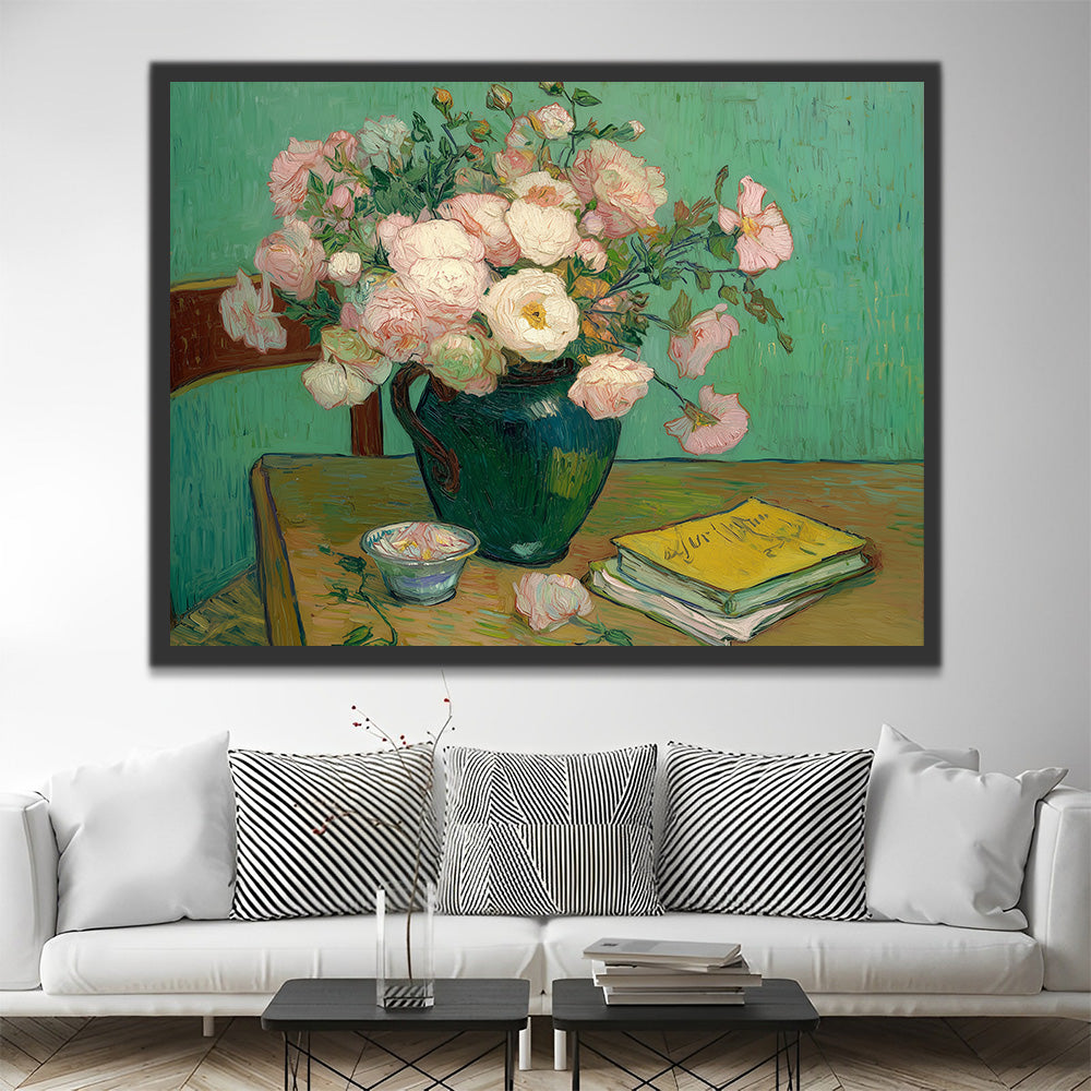 Bloemen en Boek in de Stijl van Van Gogh Schilderen op Nummers