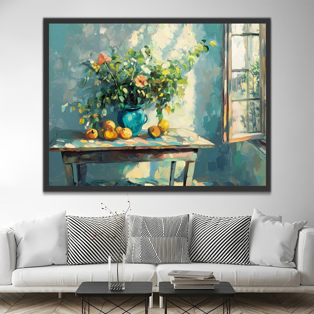 Bloemen en Fruit op het Bureau Schilderen op Nummers