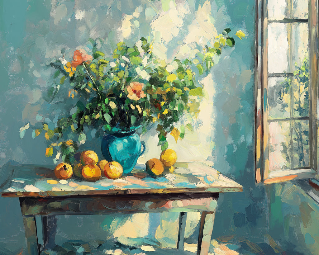 Bloemen en Fruit op het Bureau Schilderen op Nummers