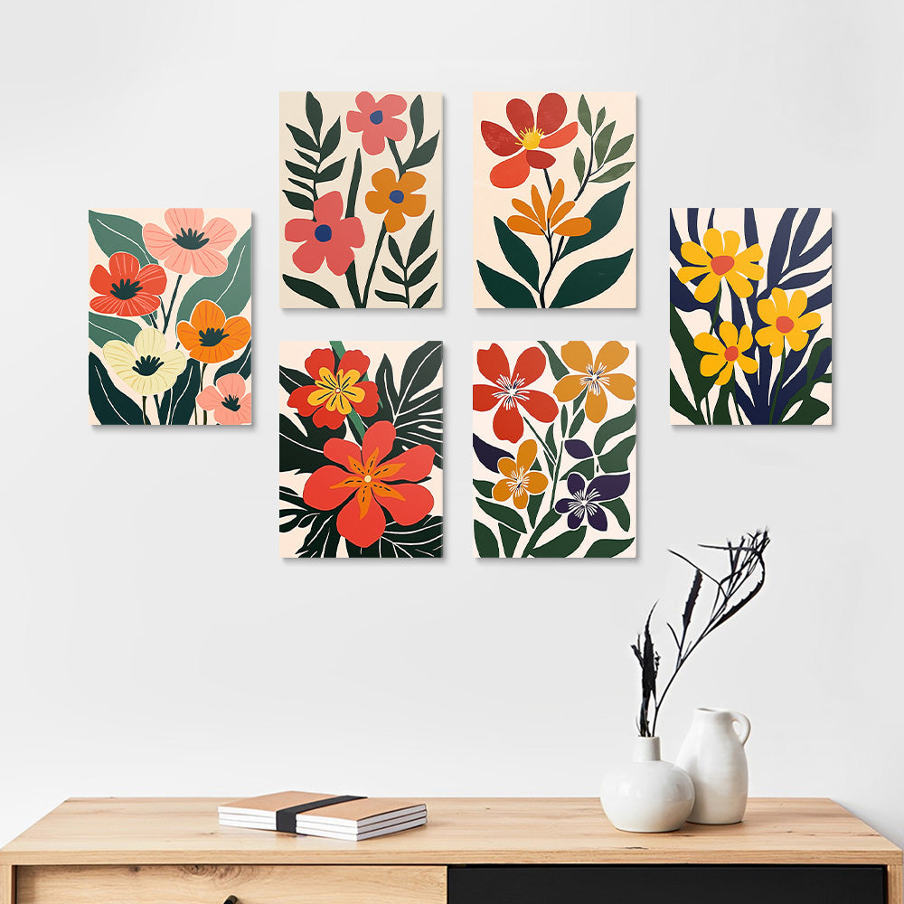 Bloemen en Groene Bladeren 6 Stuks Mini Schilderen op Nummers