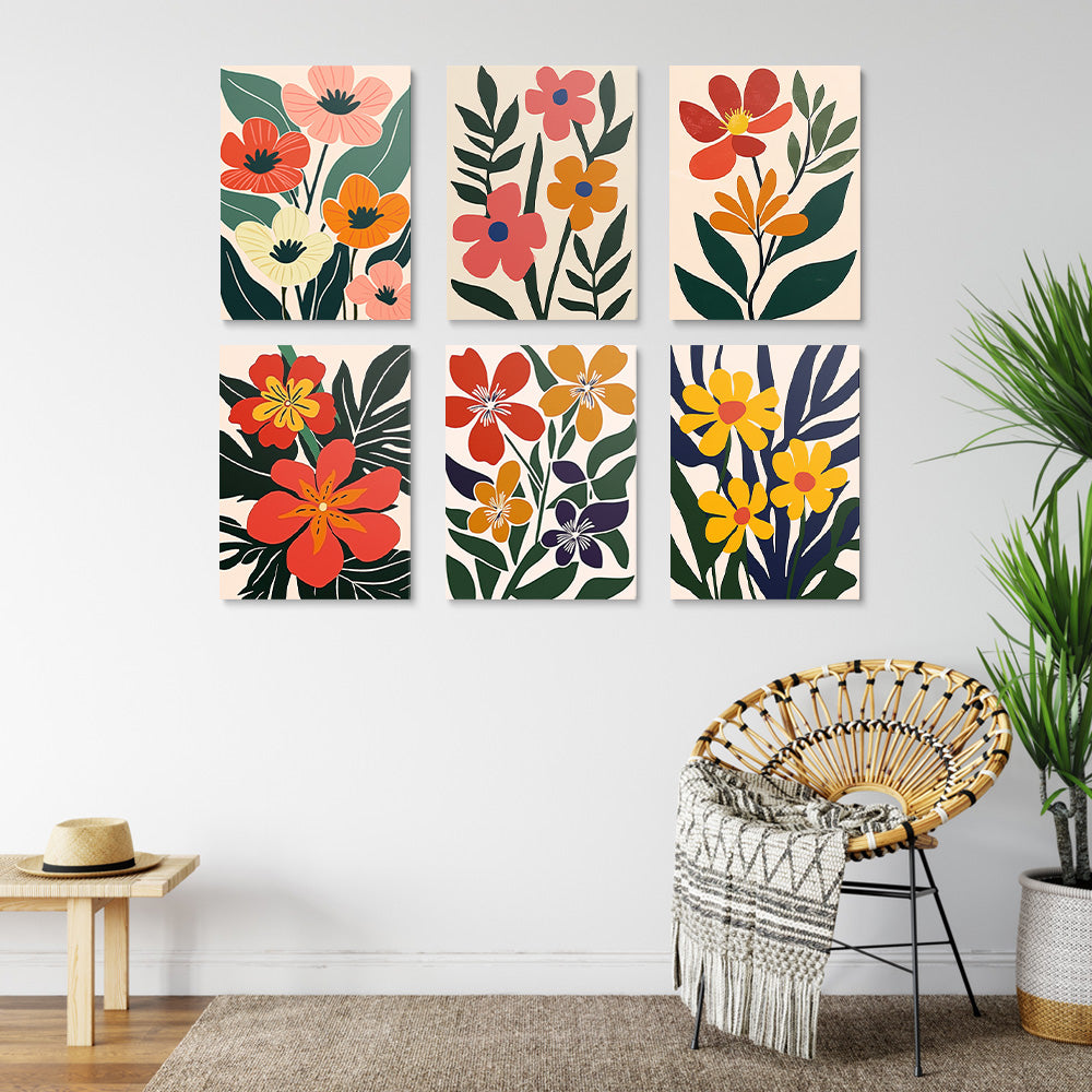 Bloemen en Groene Bladeren 6 Stuks Mini Schilderen op Nummers