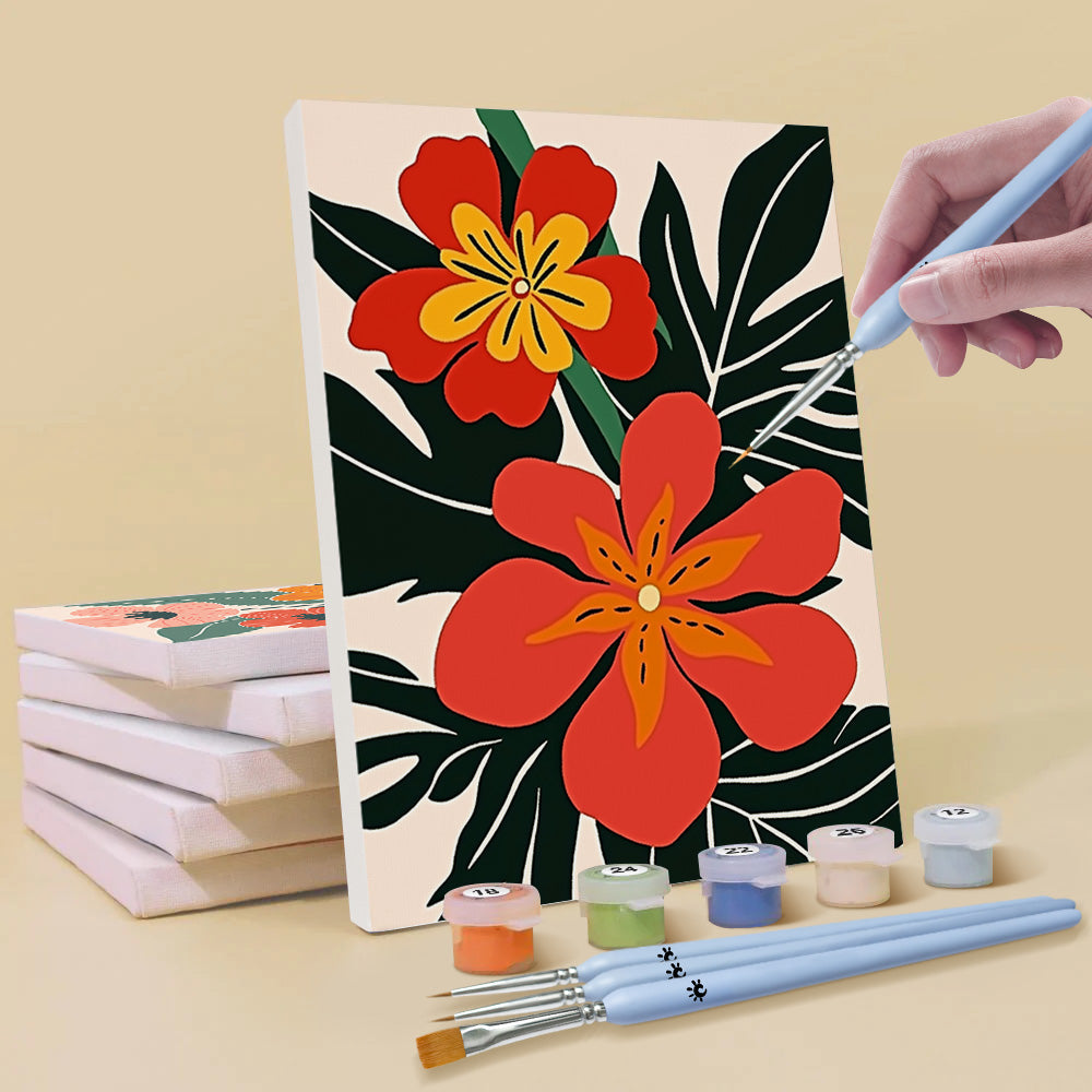 Bloemen en Groene Bladeren 6 Stuks Mini Schilderen op Nummers