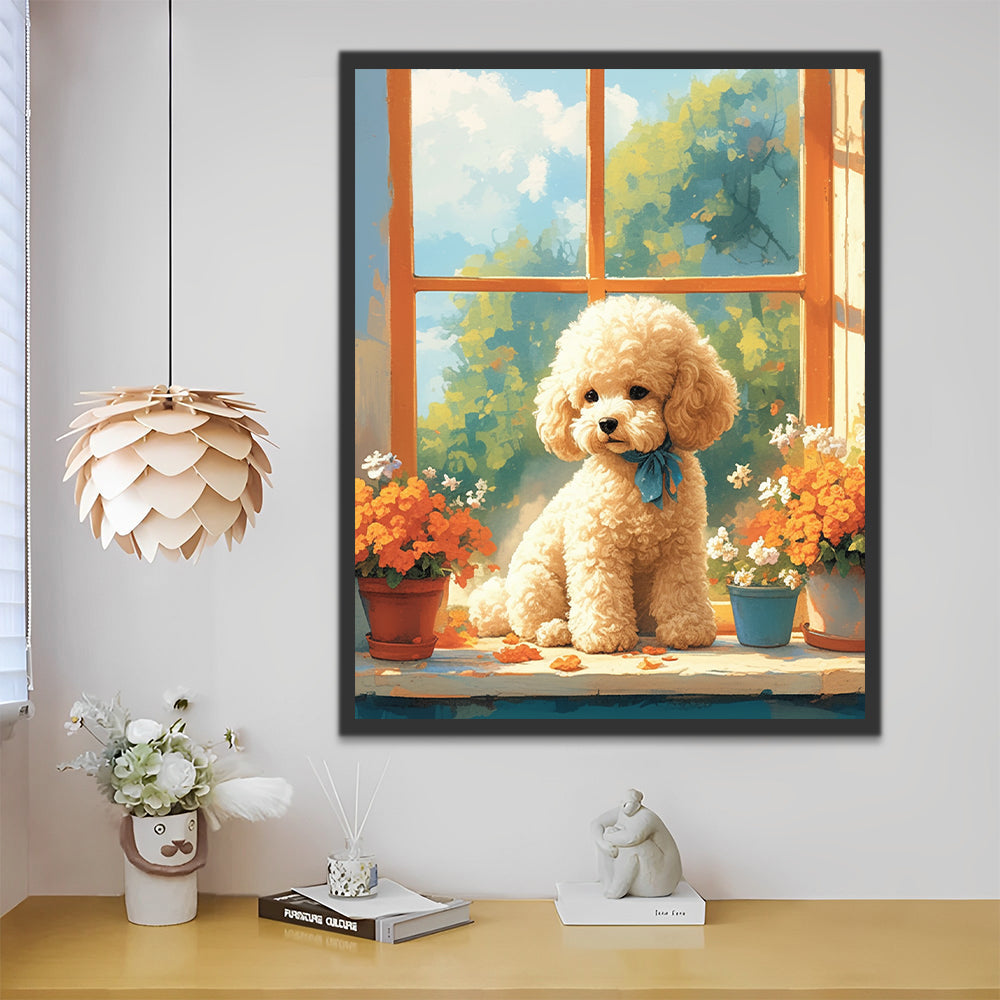 Bloemen en Teddy op de Vensterbank Schilderen op Nummers