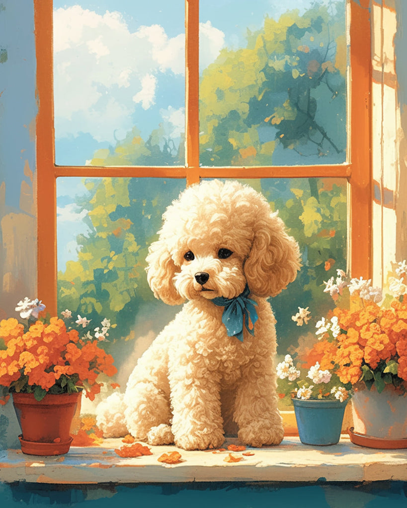 Bloemen en Teddy op de Vensterbank Schilderen op Nummers